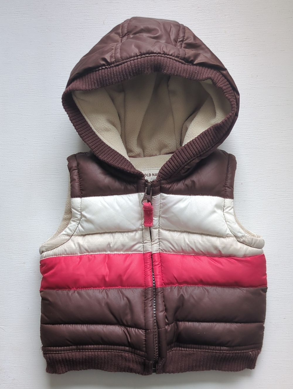 Kids Hooded Puffer Vest - Brown, Cream & Red